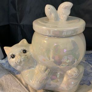Vintage cookie jar cat with fishbowl and goldfish